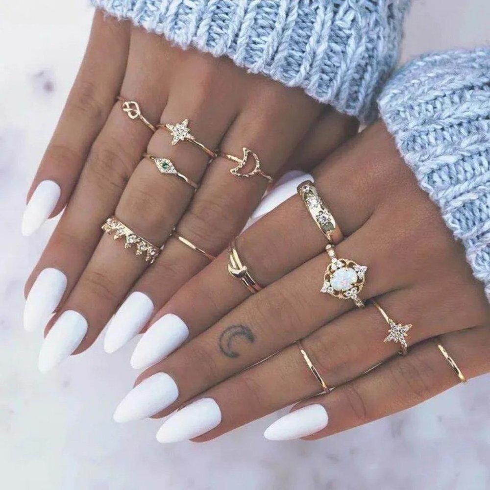 Bohemian Set of 13 Gold Tone Rings Unique Contemporary Festival Costume Moon